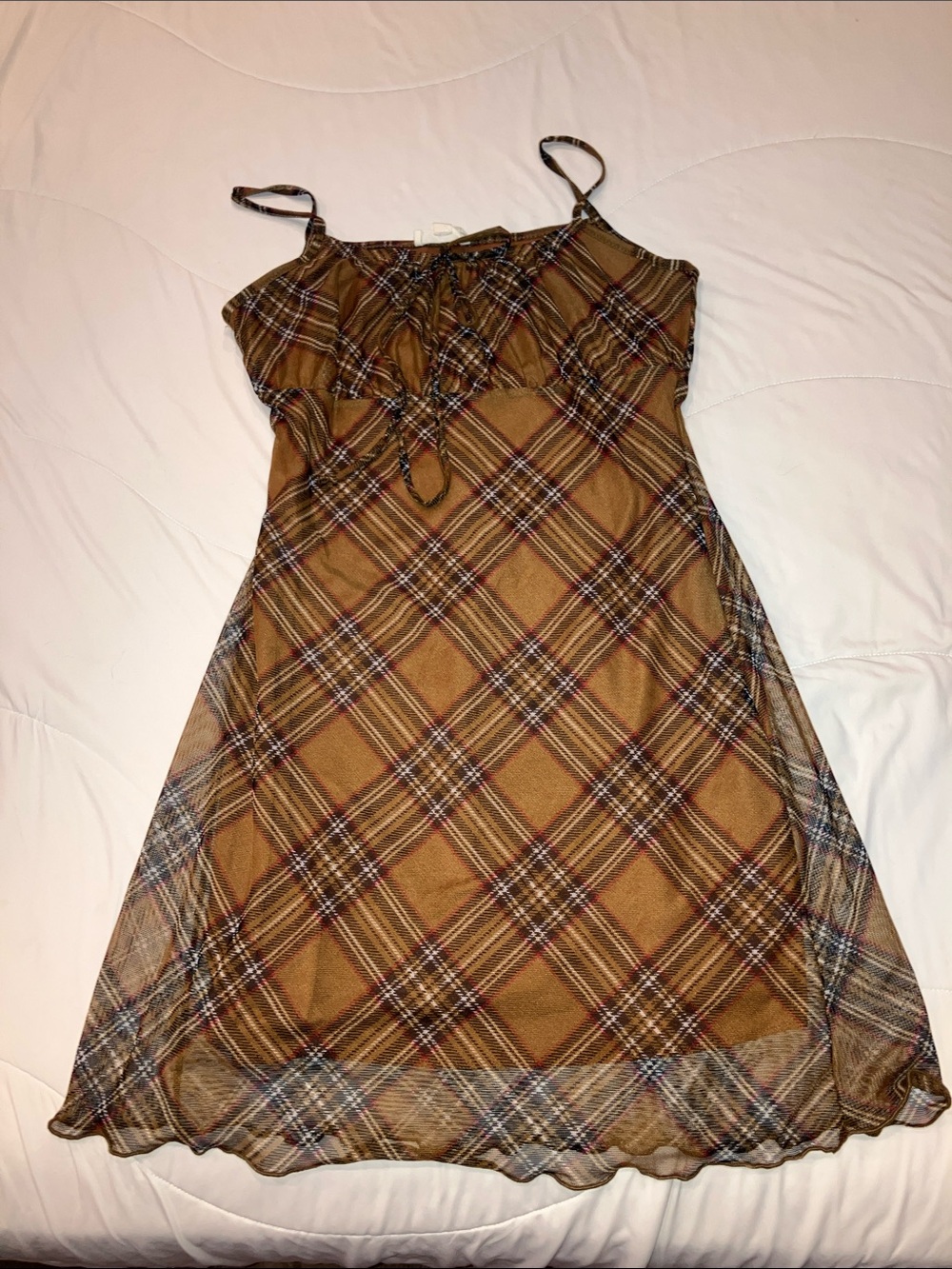 Plaid mesh mini dress